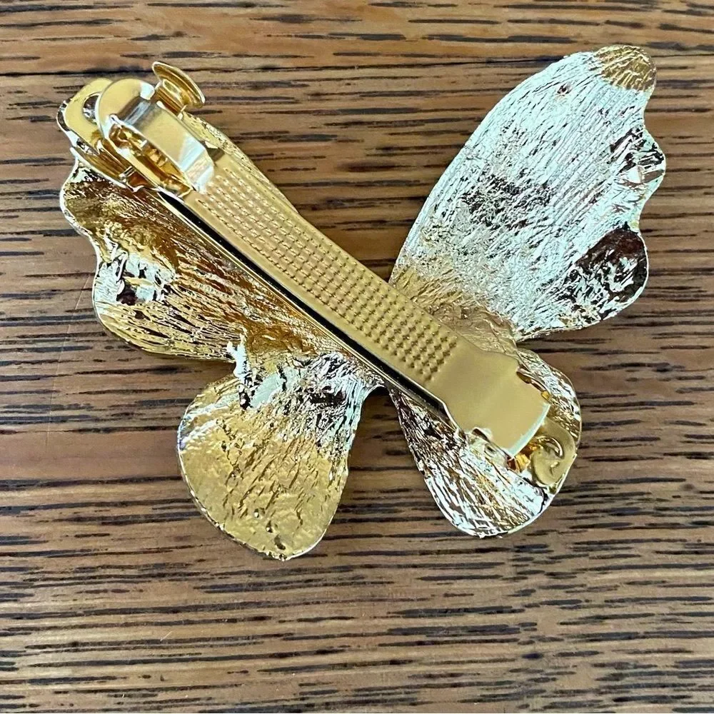 Simply Chrisel Sparkly Gold Bow & Butterfly Hair Clip/Barrette. NWOT